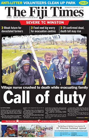 Today's front page of The Fiji Times ... the agony of Koro. Image: PMC