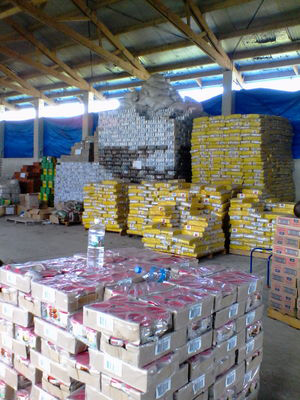 Cyclone Pam relief supplies stored in the Vanuatu Mobile Force camp. Image: Vanuatu Daily Post