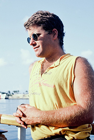 Peter Willcox on board the first Rainbow Warrior in the Marshall Islands in 1985. Image: David Robie