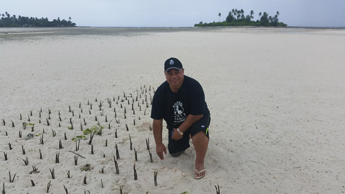 Mangroves are actively replanted on Kiribati to slow erosion, one of many climate change adaptation measures witnessed by Su’a William Sio on a fact-finding mission to the region. Image: Supplied