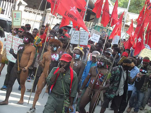 Papuan self-determination protesters march towards Cenderawasih university. Image: West Papua Media