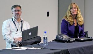 (From left): Professor Harry Dugmore and Dr. Walsh-Childers on the 'teaching hospital' panel debate. Image: TJ Aumua/PMC