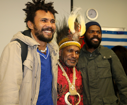 Benny Wenda with wantok students at the Auckland University of Technology this week. Image: Del Abcede/PMC