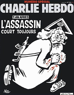 Defiant: The cover of the latest edition of Charlie Hebdo, captioned: "The killer is still on the run"