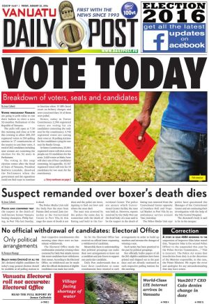 Today's Vanuatu Daily Post election edition front page.