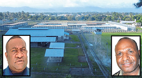 Buimo Jail near Lae ... Insets: Lae Metropolitan Superintendent Anthony Wagambie Junior (left) and Acting Correctional Service Commissioner Bernard Nepo. Image" The National