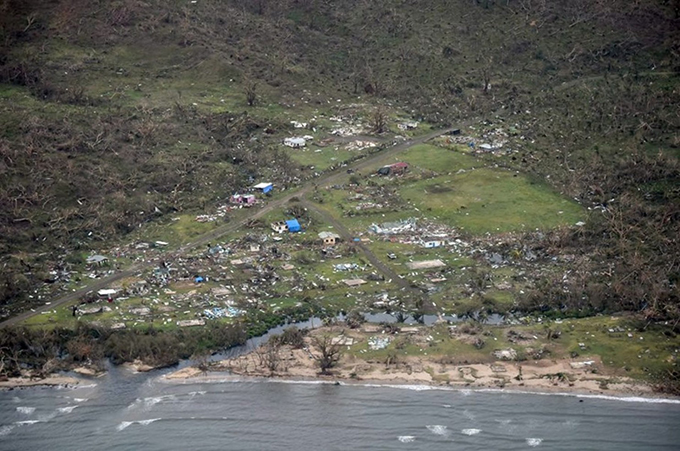 An aerial picture showing the village of Tavua on Viti Levu island flattened. Image: RNZ Defence Force