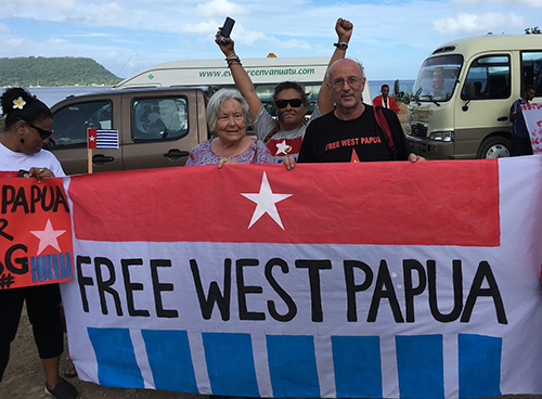 The "Free West Papua" rally in Port Vila, Vanuatu, today. Image: AWPA Sydney