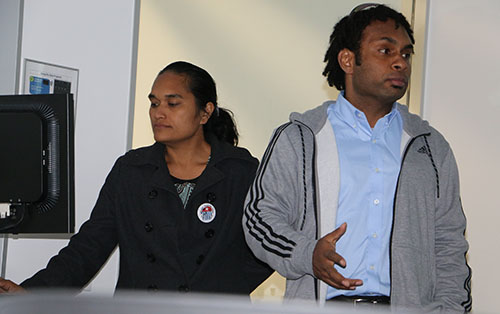 University of the South Pacific's Irene Manurae and Eliki Drugunalevu ... the challenges of Radio Pasifik. Image: Del Abcede/PMC