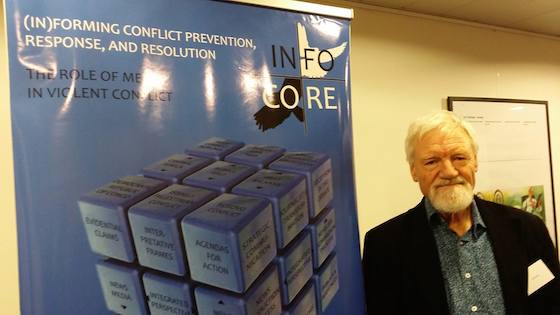 Pacific Media Centre's Professor David Robie at the stakeholders' network meeting at the Brussels Press Club. Image: INFOCORE