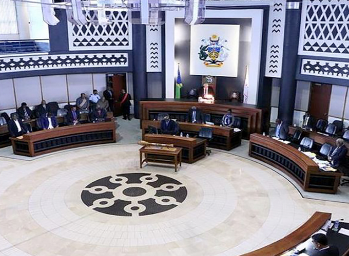 Snyder Rini at parliament house in Honiara in the Solomon Islands