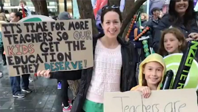 NZ teacher ‘superheroes’ call for a better deal in first strike in 24 years