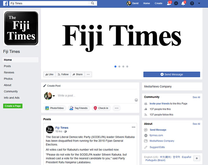 The Fake Fiji Times FB page. Image: PMC