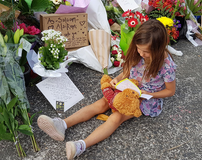 Child outside Ponsonby mosque, Auckland. 17 March 2019.