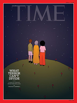 The April cover of Time magazine by New Zealand artist Ruby Jones. Image: Time Magazine