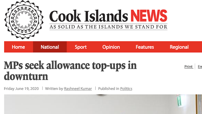 Cook Islands News article 19-6-20