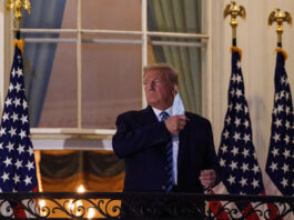 President Trump removes mask