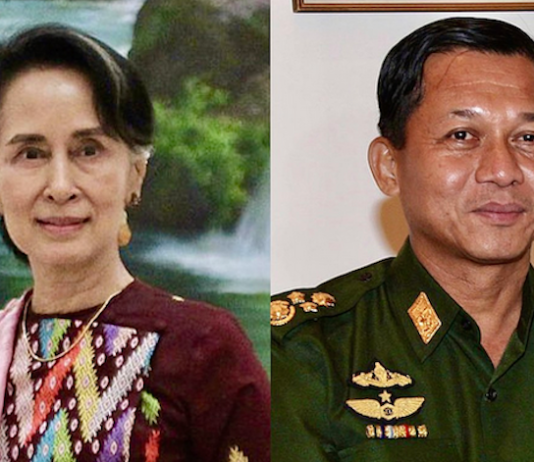 San Suu Kyi (left) & coup leader Min Aung Hlaing