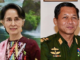 San Suu Kyi (left) & coup leader Min Aung Hlaing