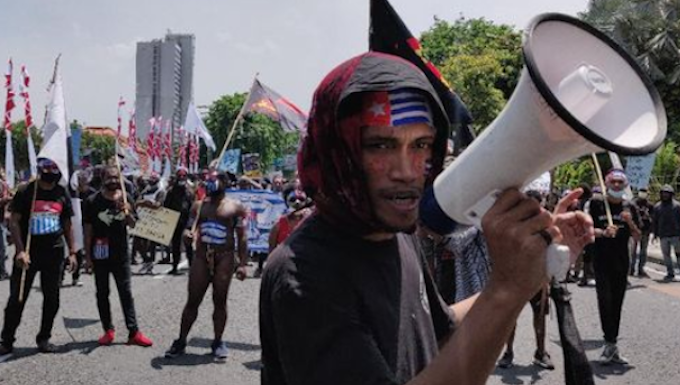 Papuan protesters in Malang