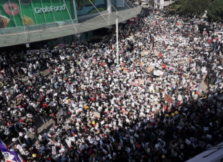 Yangon protest against the Myanmar coup 9 Feb 2021