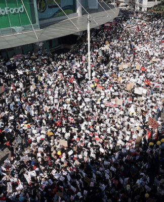 Yangon protest against the Myanmar coup 9 Feb 2021