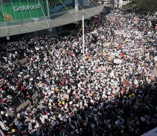 Yangon protest against the Myanmar coup 9 Feb 2021