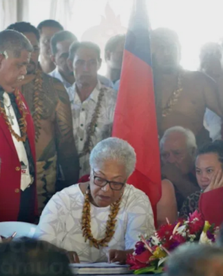 FAST party leaders Fiame Naomi Mata'afa with colleagues