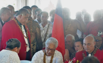 FAST party leaders Fiame Naomi Mata'afa with colleagues