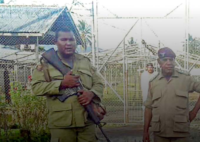 Guards at Giligili jail PNGPC 680wide Armed guards at Giligili jail