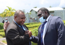 PNG's James Marape (left) and Bougainville's Ishmael Toroama
