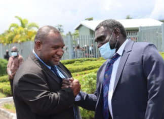 PNG's James Marape (left) and Bougainville's Ishmael Toroama