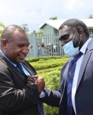 PNG's James Marape (left) and Bougainville's Ishmael Toroama