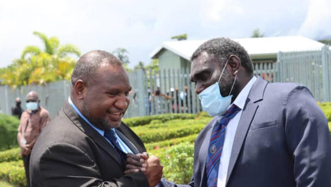 PNG's James Marape (left) and Bougainville's Ishmael Toroama