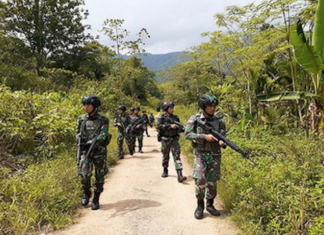 Indonesian soldiers on patrol in West Papua