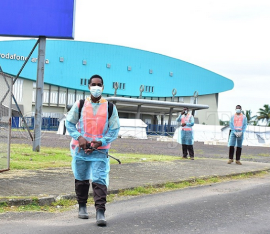 Security officers at Fiji's FEMAT field hospital