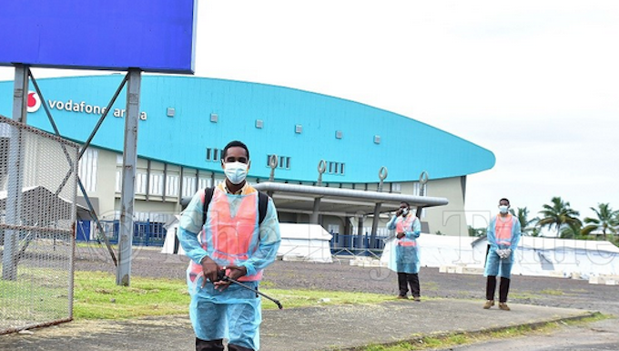 Security officers at Fiji's FEMAT field hospital