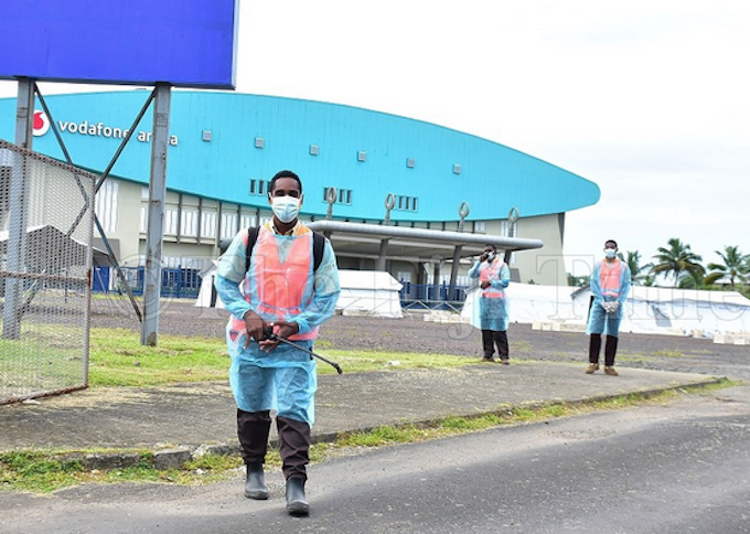 Security officers at Fiji's FEMAT field hospital