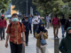 Masked office workers in Jakarta