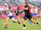 Sevens Black Fern Michaela Blyde with France's Camille Grassineau in Tokyo