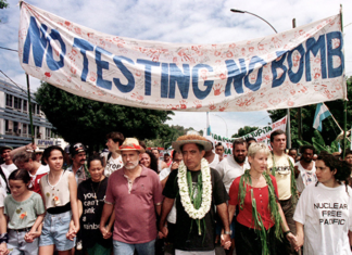 Oscar Temaru leads anti-nuclear tests