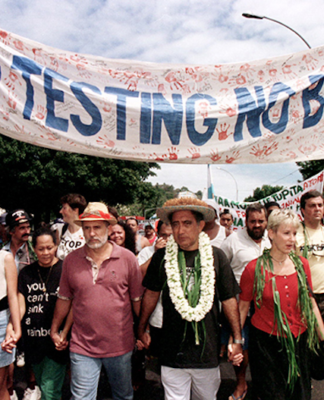 Oscar Temaru leads anti-nuclear tests