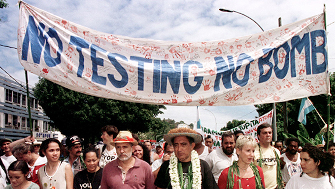 Mā’ohi Nui’s search for nuclear justice – the French ‘reset’ button still to be reset Oscar Temaru leads anti-nuclear tests