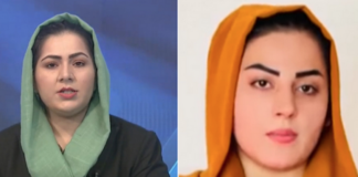 Afghan journalists Khadija Amin (left) and Shabnam Dawran