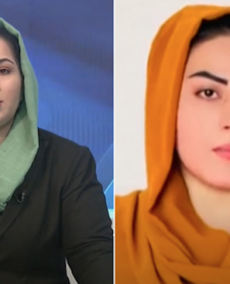 Afghan journalists Khadija Amin (left) and Shabnam Dawran