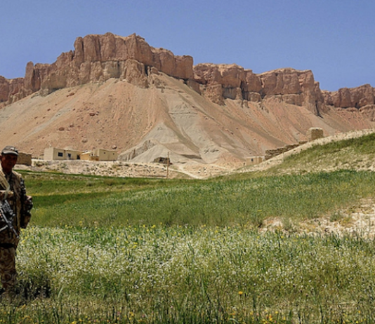 A New Zealand soldier on patrol in Bamiyan Province