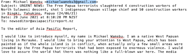 Indonesian disinformation letter about Papua