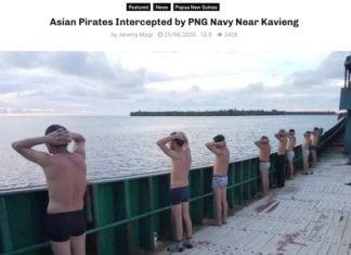 Alleged Asian pirates intercepted and arrested by a PNG Navy boat in 2020