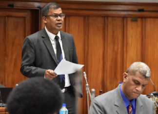 Opposition NFP Leader Professor Biman Prasad speaking in Fiji Parliament
