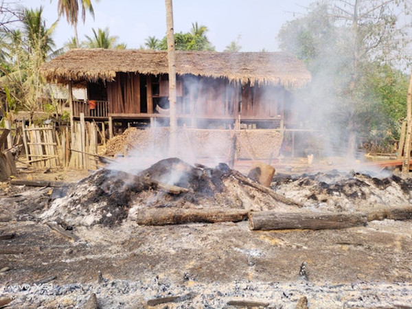 Burnt rice stores in Myanmar